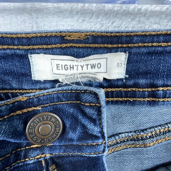 Eighty Two Women's Cut Off Shorts Low Rise Denim Stretch Dark Blue Womens Size 3 - Picture 8 of 10
